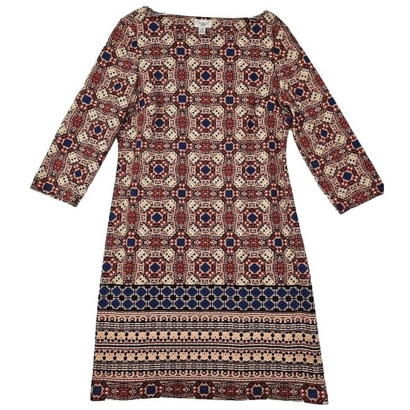 Maggy L Weekend Shift Dress Size 12 Geometric Print 3/4 Sleeve Red Blue Career. - Picture 1 of 9